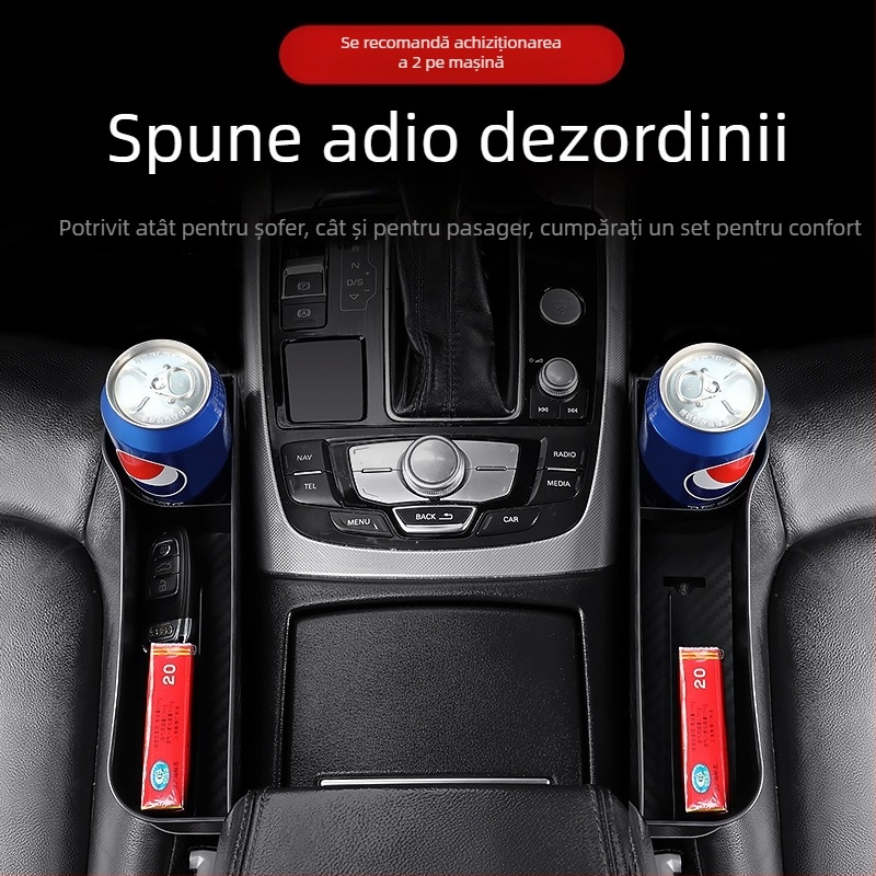 Boxă de depozitare pentru spațiul dintre scaun și consola din mașină – material PP, rezistență la compresie, posibilitate de logo, etichetă privată disponibilă