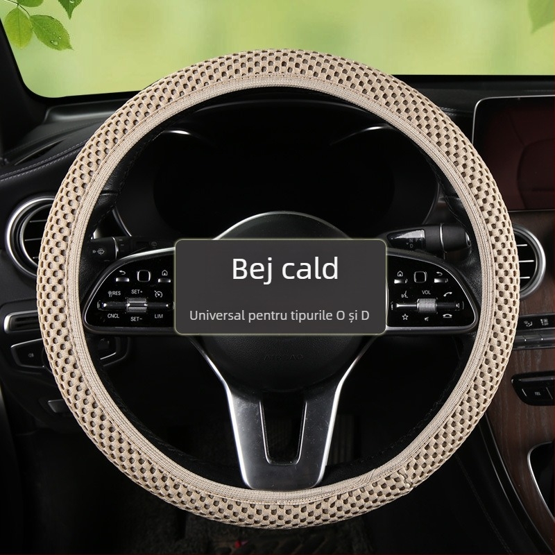 Acoperire volan auto, ice silk absorbant transpirație, plasă respirabilă, suprafață din fibră sintetică, montaj universal, utilizare vară