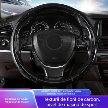 Capac volan auto cu model fibră de carbon, ultra-subțire, prindere din suede, potrivire universală pentru toate anotimpurile