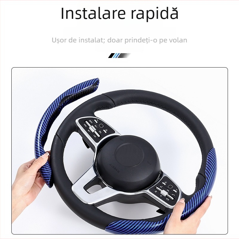 Capac volan auto cu model fibră de carbon, ultra-subțire, prindere din suede, potrivire universală pentru toate anotimpurile