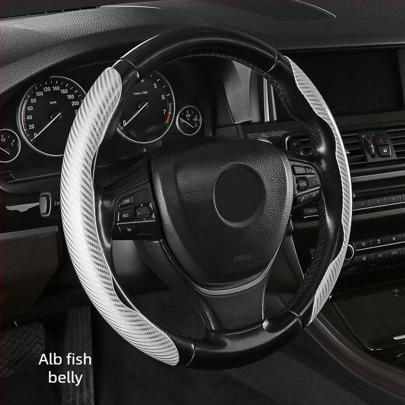 Capac volan auto cu model fibră de carbon, ultra-subțire, prindere din suede, potrivire universală pentru toate anotimpurile