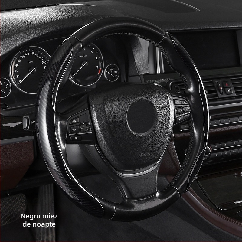 Capac volan auto cu model fibră de carbon, ultra-subțire, prindere din suede, potrivire universală pentru toate anotimpurile