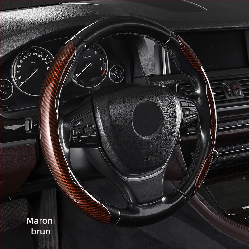 Capac volan auto cu model fibră de carbon, ultra-subțire, prindere din suede, potrivire universală pentru toate anotimpurile