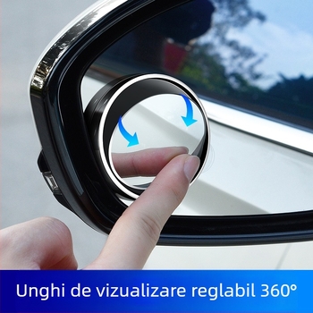 Oglindă retrovizoare circulară pentru mașină, corp metalic, oglindă plată, reglaj 180°, universal compatibil