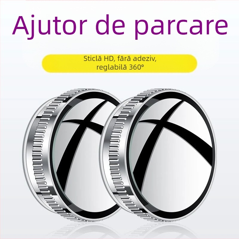 Oglindă retrovizoare circulară pentru mașină, corp metalic, oglindă plată, reglaj 180°, universal compatibil
