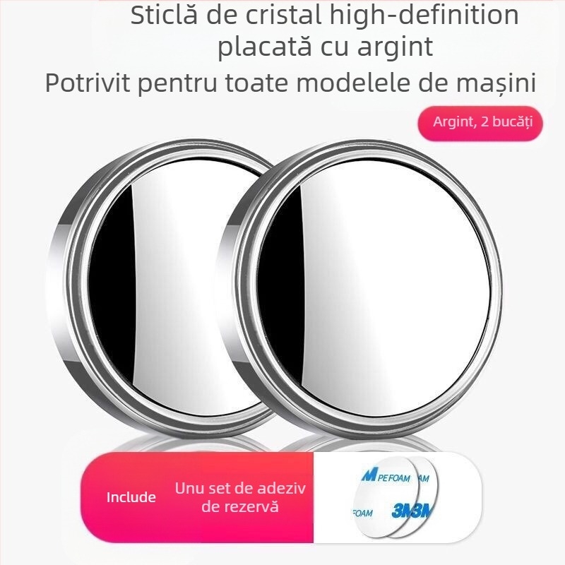 Oglindă retrovizoare circulară pentru mașină, corp metalic, oglindă plată, reglaj 180°, universal compatibil