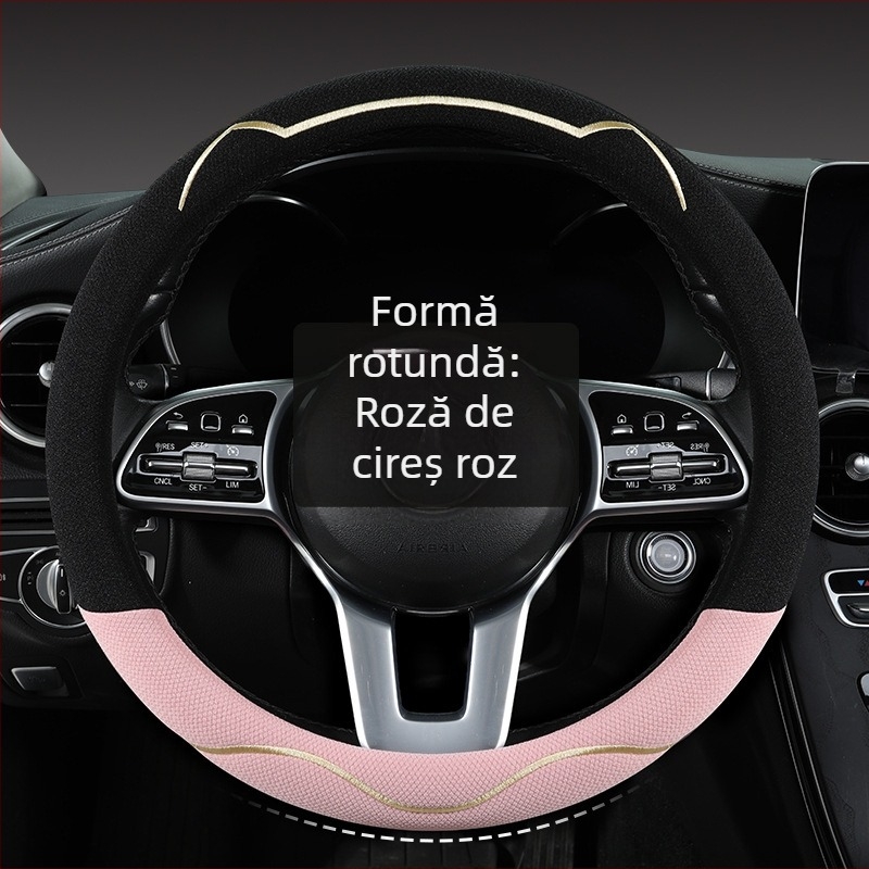 Husă volan auto, material Ice Silk respirabil, design drăguț cu urechi de pisică, montaj universal, pentru toate sezoanele (Brand: Riding Horse; Stil: Cute; Material: Ice Silk; Montaj: Universal)