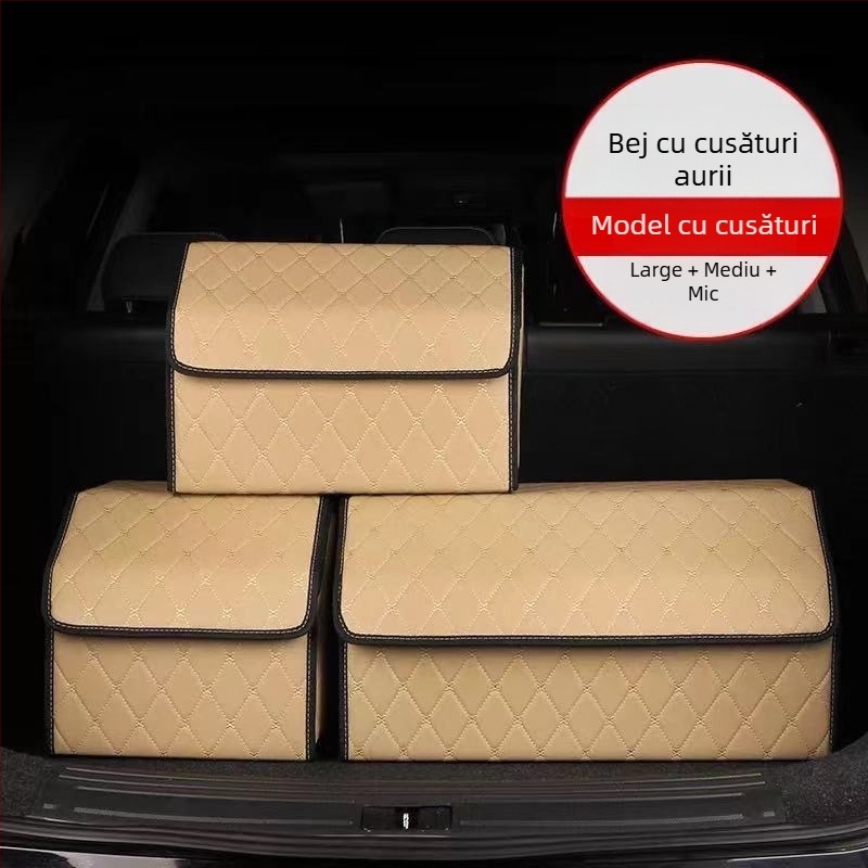 Organizator portbagaj auto – Cutie pliabilă din piele, cu mâner, impermeabilă și rezistentă la presiune