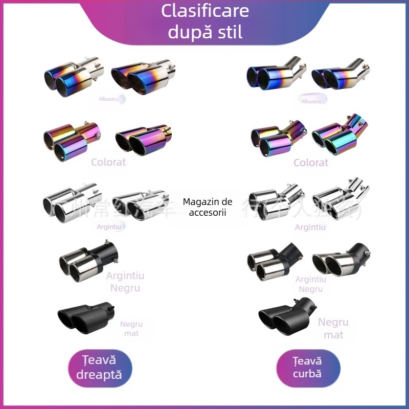 Țeavă de evacuare auto cu silențiu, universală, din oțel inoxidabil, secțiune spate, montaj prin șuruburi, compatibilă cu modele generale