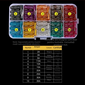 Set de siguranțe auto 2A–35A, 100 buc., în cutie