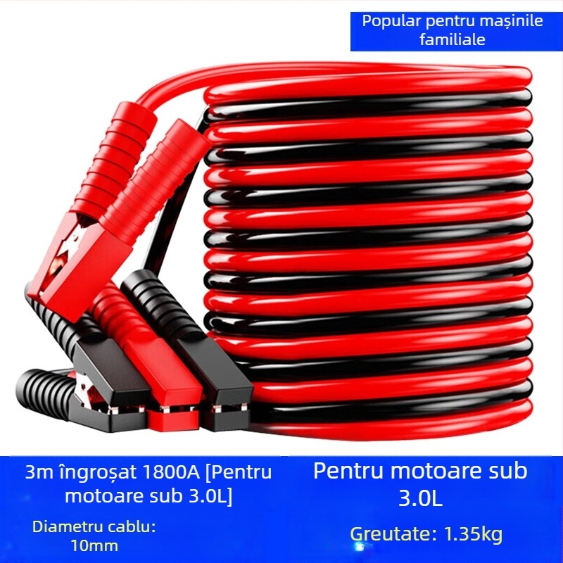 Cablu pornire baterie auto cu conductor din cupru și izolație PVC, lungime 2-5 m, universal
