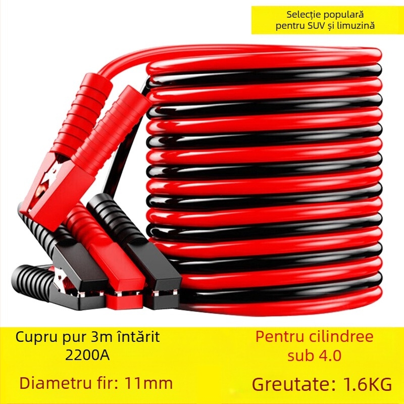 Cablu pornire baterie auto cu conductor din cupru și izolație PVC, lungime 2-5 m, universal