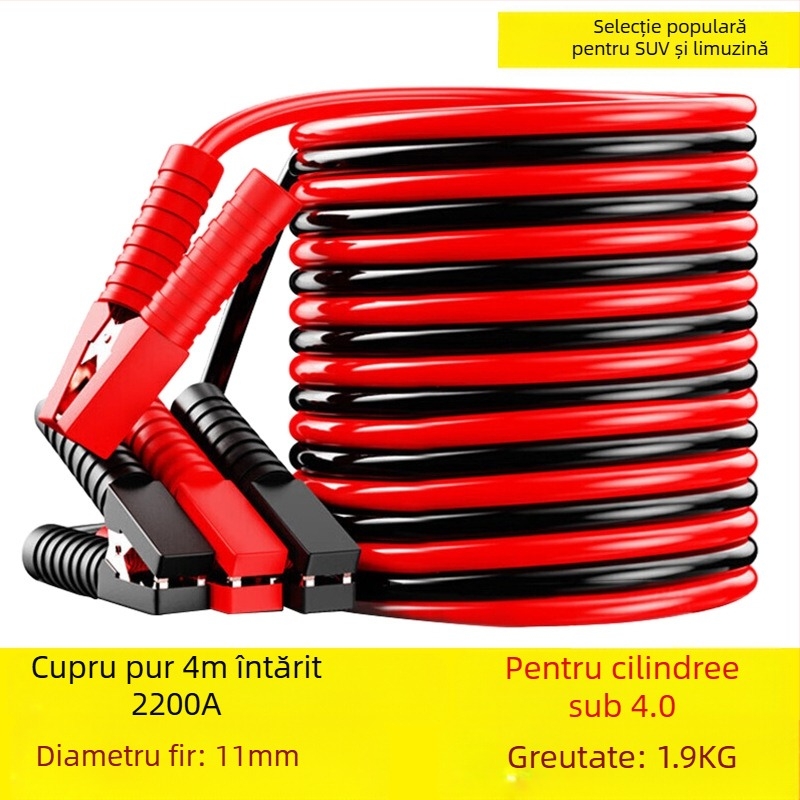 Cablu pornire baterie auto cu conductor din cupru și izolație PVC, lungime 2-5 m, universal