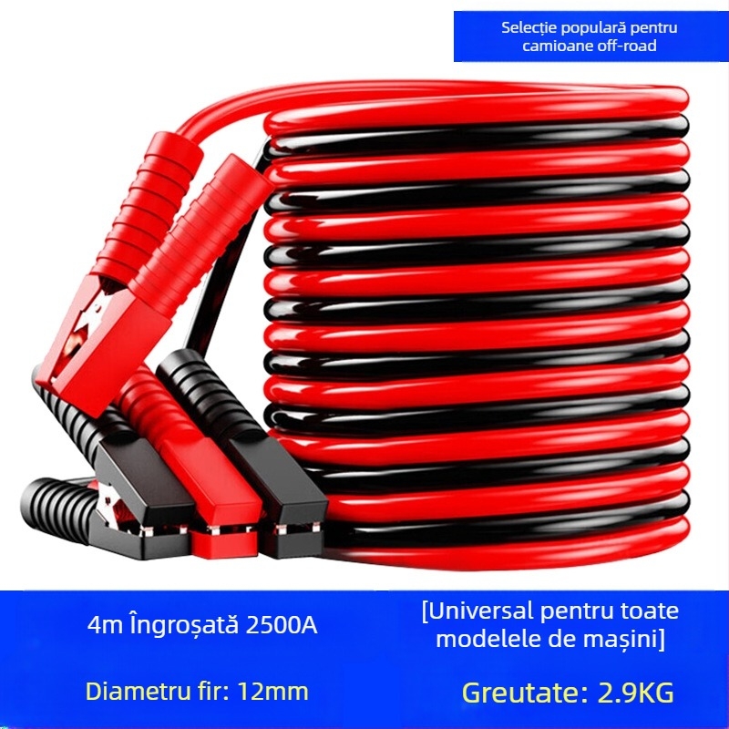 Cablu pornire baterie auto cu conductor din cupru și izolație PVC, lungime 2-5 m, universal