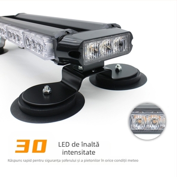 Bară LED strob de avertizare, 30LED, cu bază magnetică, 30W, 12-24V, carcasă din aluminiu