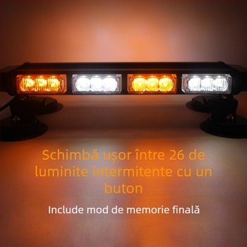 Bară LED strob de avertizare, 30LED, cu bază magnetică, 30W, 12-24V, carcasă din aluminiu