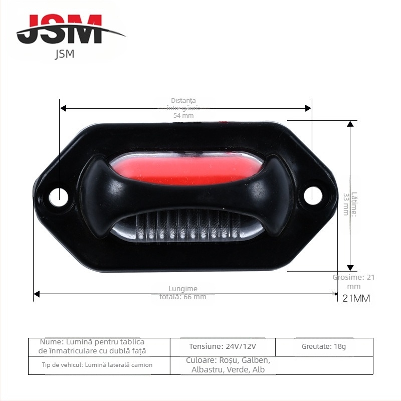Lumină pentru placa de înmatriculare, dublă față pentru camioane, LED, 24V, 5W, policarbonat