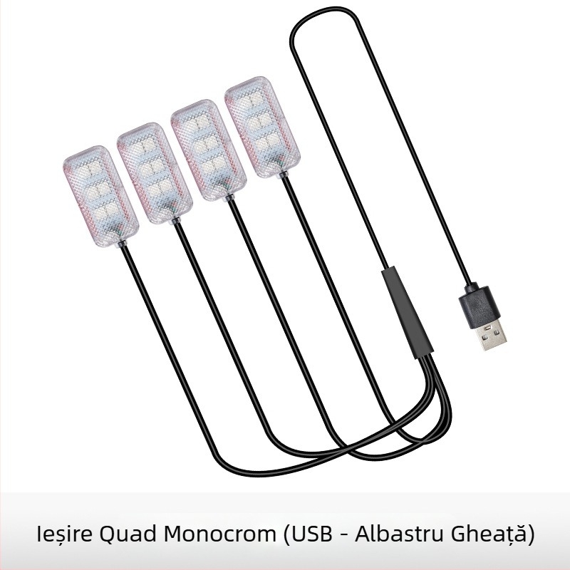 Lumină ambientală LED pentru interiorul mașinii, alimentare USB, 12V, 15W, model Square Foot Light, potrivire universală
