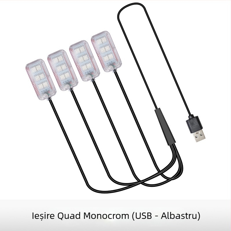 Lumină ambientală LED pentru interiorul mașinii, alimentare USB, 12V, 15W, model Square Foot Light, potrivire universală