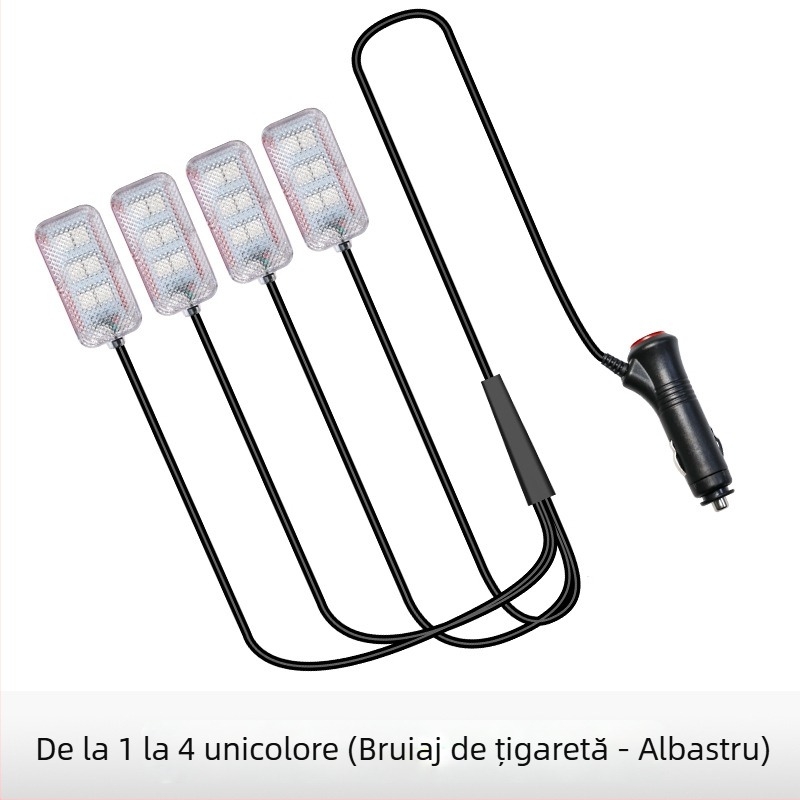 Lumină ambientală LED pentru interiorul mașinii, alimentare USB, 12V, 15W, model Square Foot Light, potrivire universală