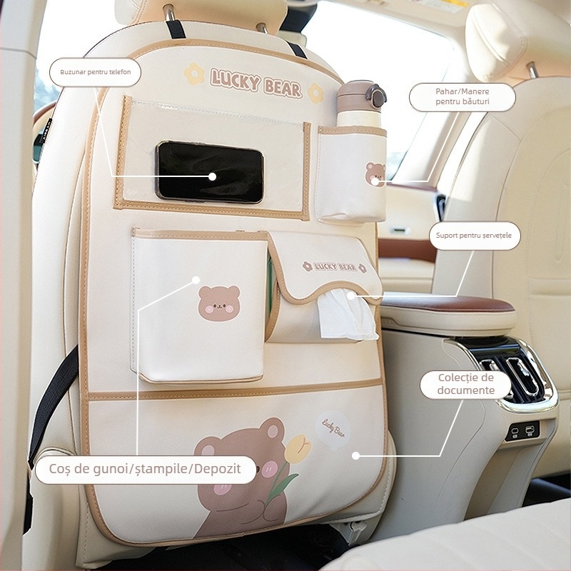 Organizator auto din piele, atârnat pentru bancheta din spate, impermeabil