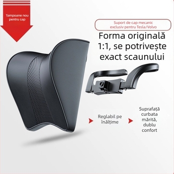 Pernă cervicală pentru tetieră auto – Tesla Model 3/Y, spumă cu memorie, velur, reglabilă sus-jos, personalizare