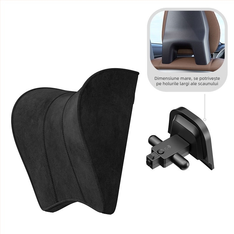 Pernă cervicală pentru tetieră auto – Tesla Model 3/Y, spumă cu memorie, velur, reglabilă sus-jos, personalizare