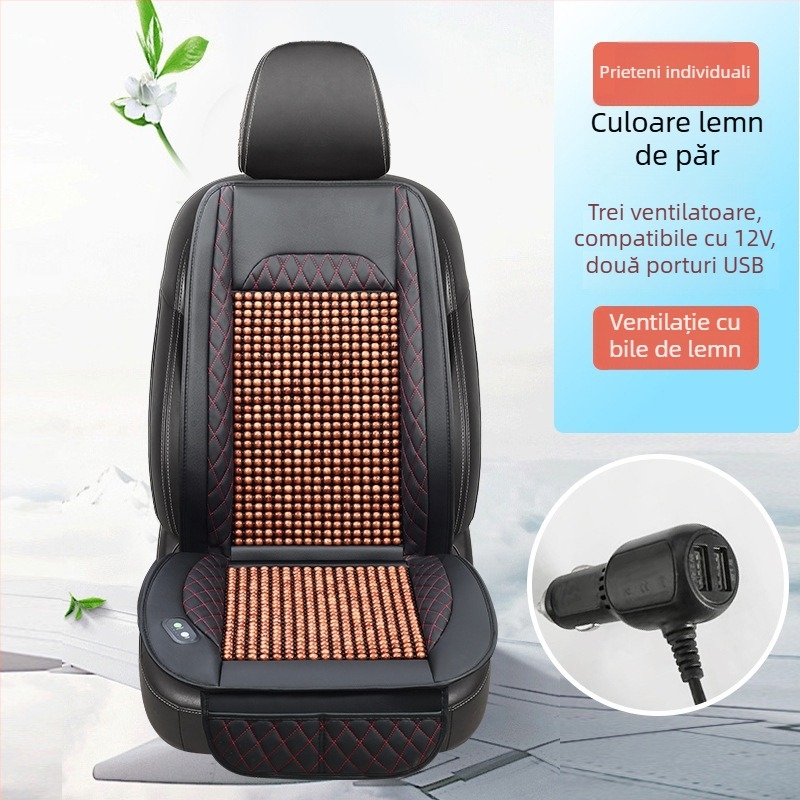 Perneu pentru scaun auto cu mărgele din lemn, ventilat – umplere din burete, marcă Zhen Dian, vară, ventilație, suprafața din lemn