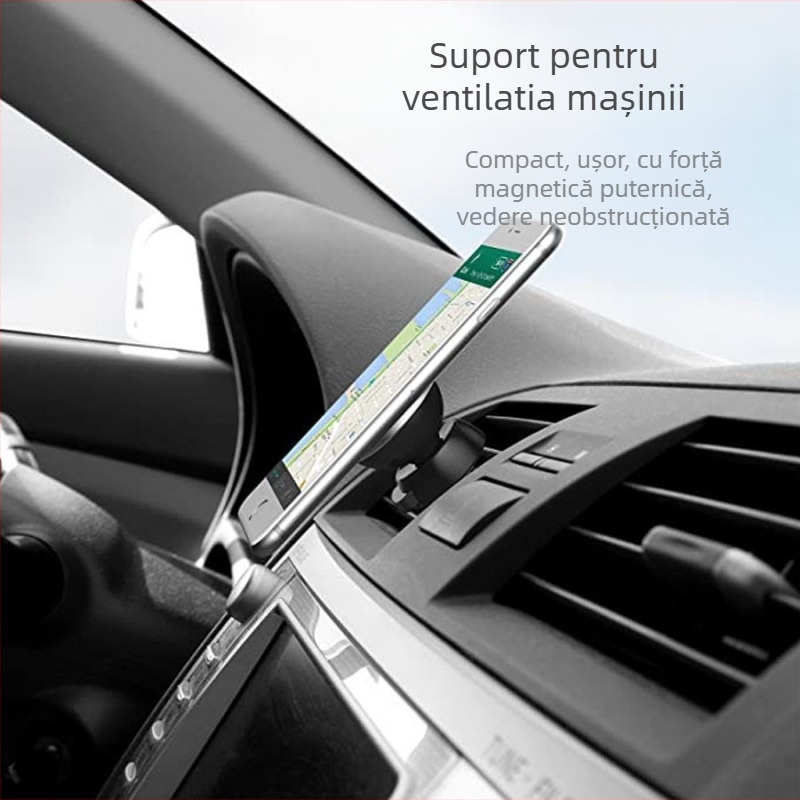 Suport universal magnetic pentru telefon pentru mașină, din aliaj de aluminiu, pentru gurile de ventilație, cu suport de navigație