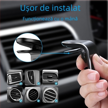 Suport magnetic pentru telefon auto pe conducta de aer – universal, montare Snap-on, clip pentru ventilație, Seria F19, magnet puternic