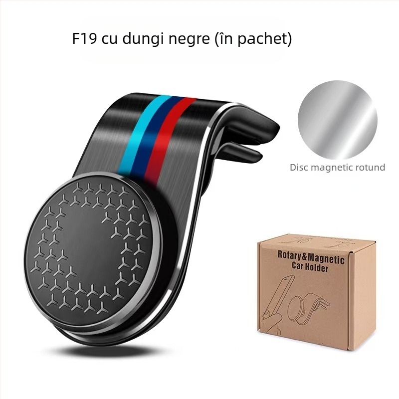 Suport magnetic pentru telefon auto pe conducta de aer – universal, montare Snap-on, clip pentru ventilație, Seria F19, magnet puternic