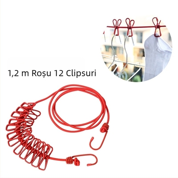 Sfoară elastică pentru uscat haine, exterior, cu mecanism retractabil, rezistentă la vânt, pliabilă și extensibilă, Friendly
