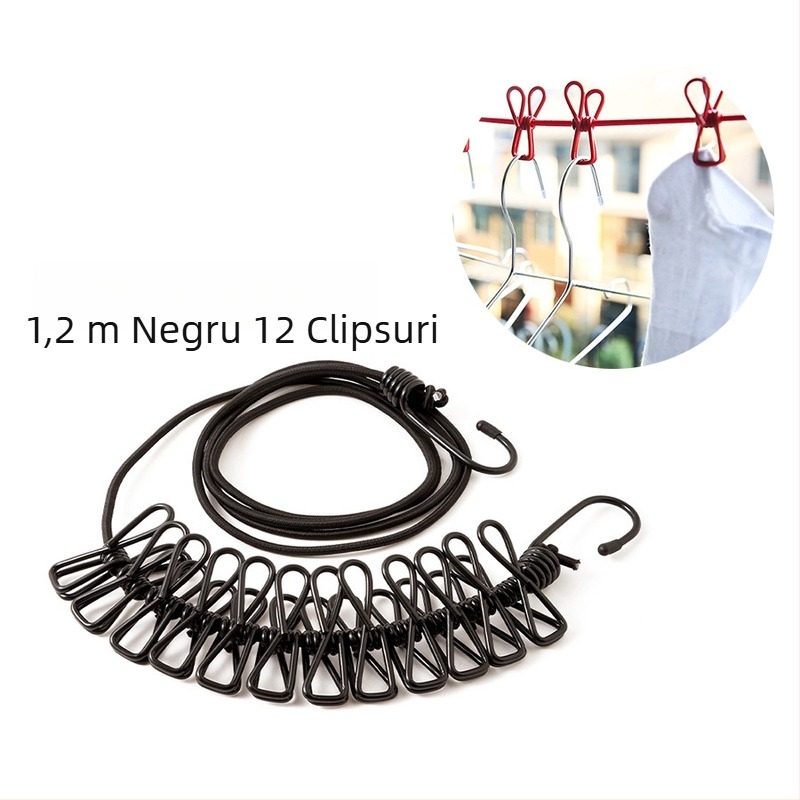 Sfoară elastică pentru uscat haine, exterior, cu mecanism retractabil, rezistentă la vânt, pliabilă și extensibilă, Friendly