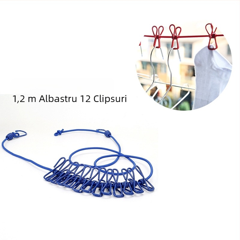Sfoară elastică pentru uscat haine, exterior, cu mecanism retractabil, rezistentă la vânt, pliabilă și extensibilă, Friendly