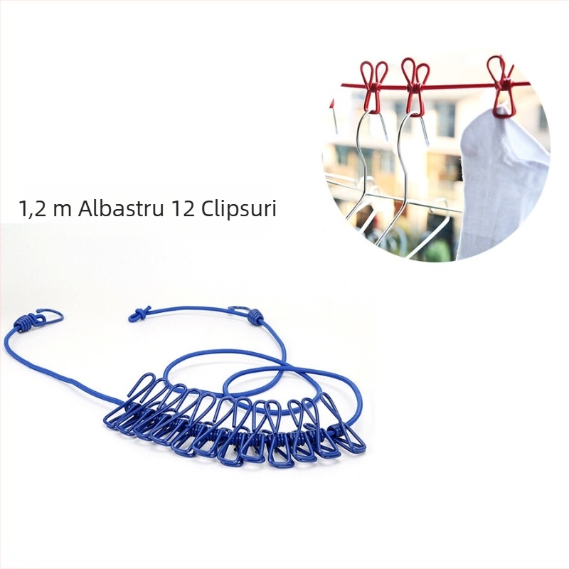 Sfoară elastică pentru uscat haine, exterior, cu mecanism retractabil, rezistentă la vânt, pliabilă și extensibilă, Friendly