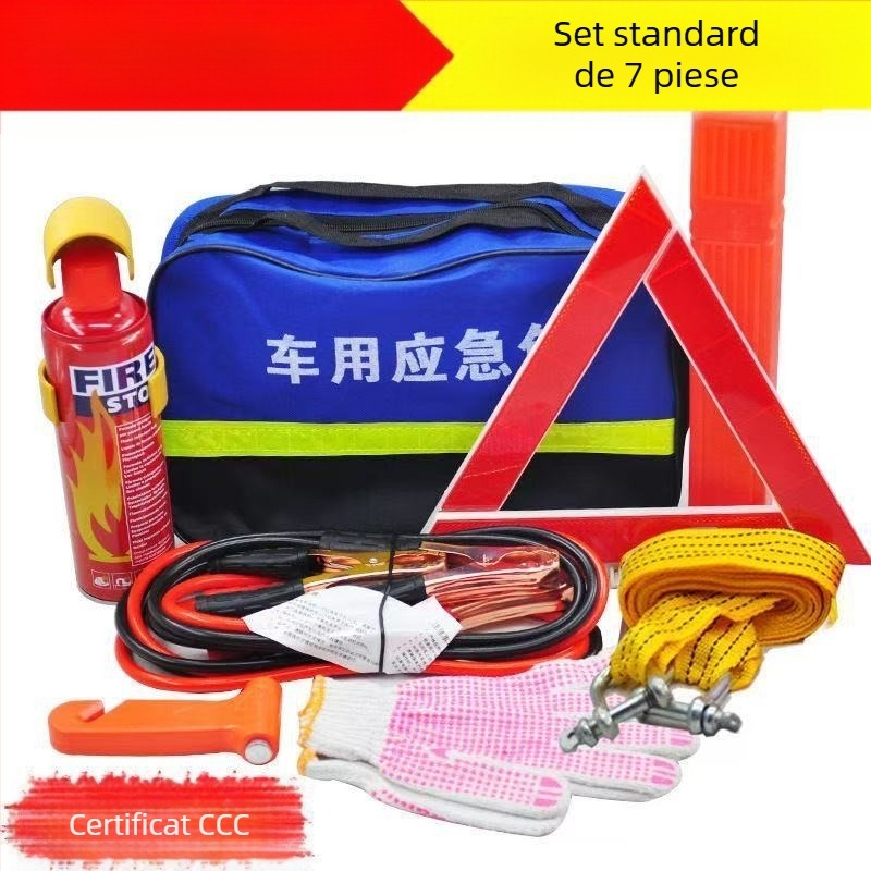 Kit de urgență auto cu stingător de incendiu, trusă de prim ajutor și echipamente de salvare – pachet de urgență personalizabil