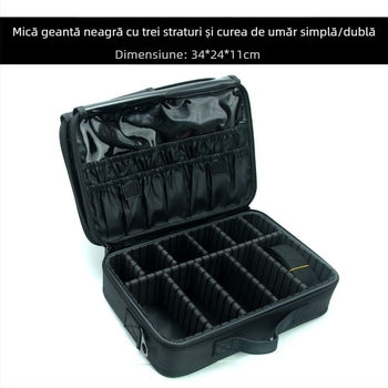 Geantă de makeup cu compartimente de depozitare, material Oxford, fermoar, culoare solidă, impermeabilă și rezistentă la șocuri, cu strat extensibil