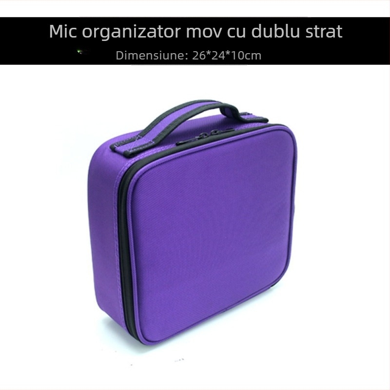 Geantă de makeup cu compartimente de depozitare, material Oxford, fermoar, culoare solidă, impermeabilă și rezistentă la șocuri, cu strat extensibil
