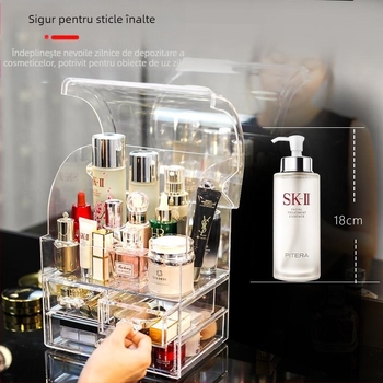 Organizator transparent pentru cosmetice din plastic, cu sertar pentru comodă