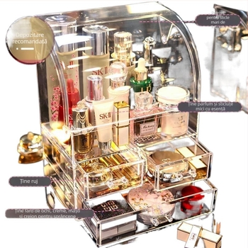 Organizator transparent pentru cosmetice din plastic, cu sertar pentru comodă