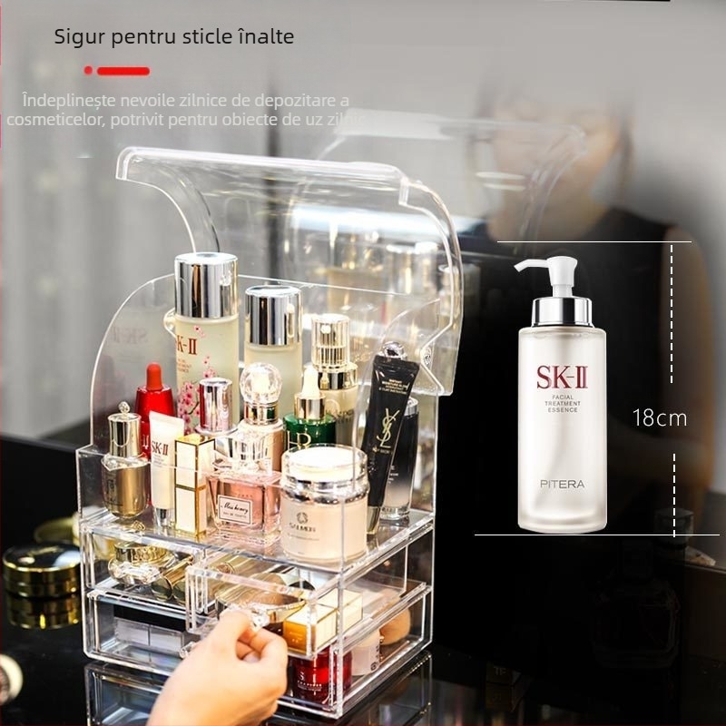 Organizator transparent pentru cosmetice din plastic, cu sertar pentru comodă