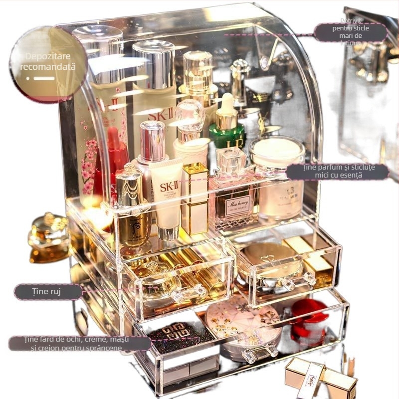 Organizator transparent pentru cosmetice din plastic, cu sertar pentru comodă