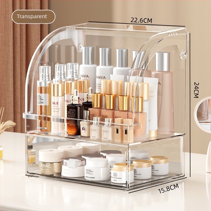 Organizator transparent pentru cosmetice din plastic, cu sertar pentru comodă