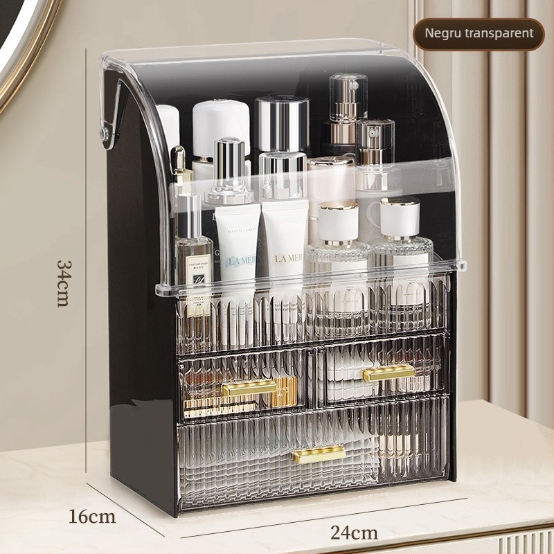 Organizator transparent pentru cosmetice din plastic, cu sertar pentru comodă