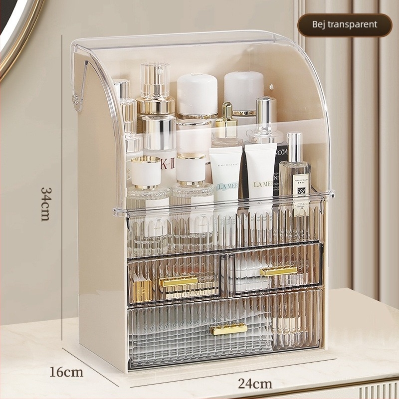Organizator transparent pentru cosmetice din plastic, cu sertar pentru comodă