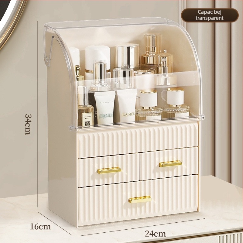 Organizator transparent pentru cosmetice din plastic, cu sertar pentru comodă