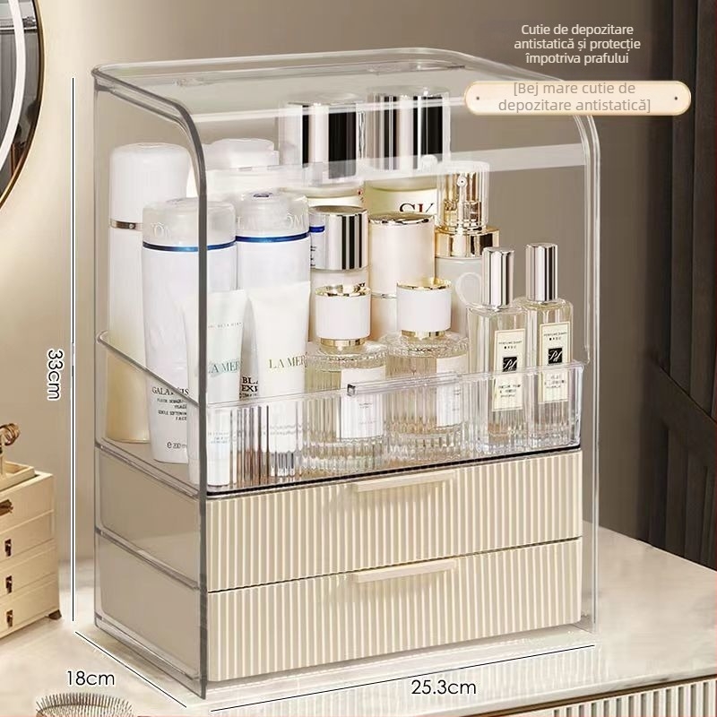 Organizator transparent pentru cosmetice din plastic, cu sertar pentru comodă