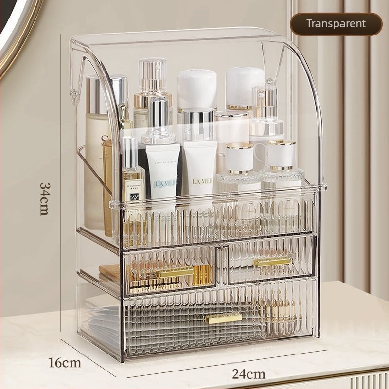 Organizator transparent pentru cosmetice din plastic, cu sertar pentru comodă