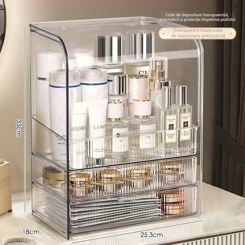 Organizator transparent pentru cosmetice din plastic, cu sertar pentru comodă