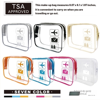 Geantă transparentă de cosmetică din PVC cu TPU, construcție cu două straturi de 60 Silk, fermoar, pentru călătorii